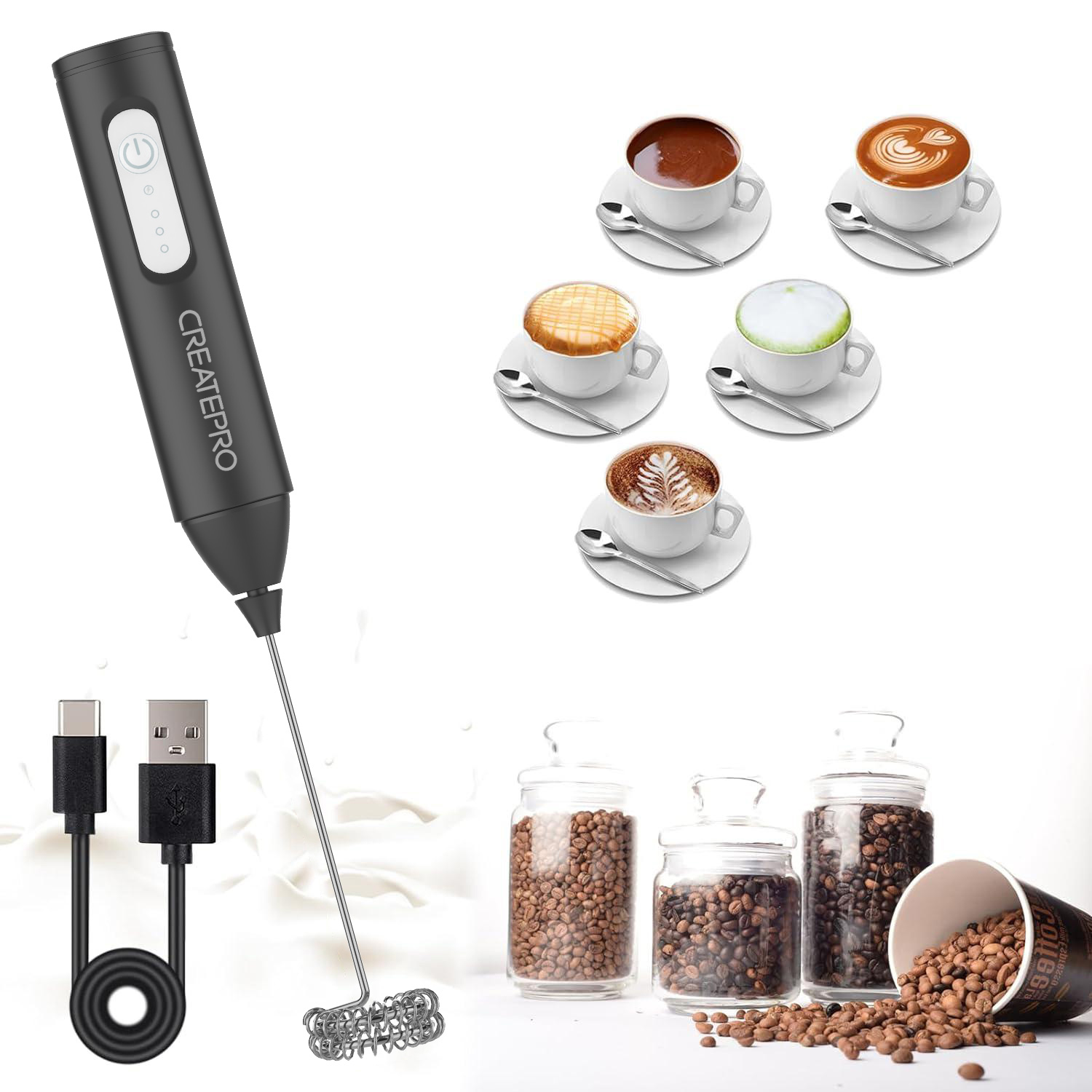 Electric Milk Frother Handheld - 充電式ミルクフォーマー 自動ハンドヘルドフォームメーカー 電動ミルクフォーマー