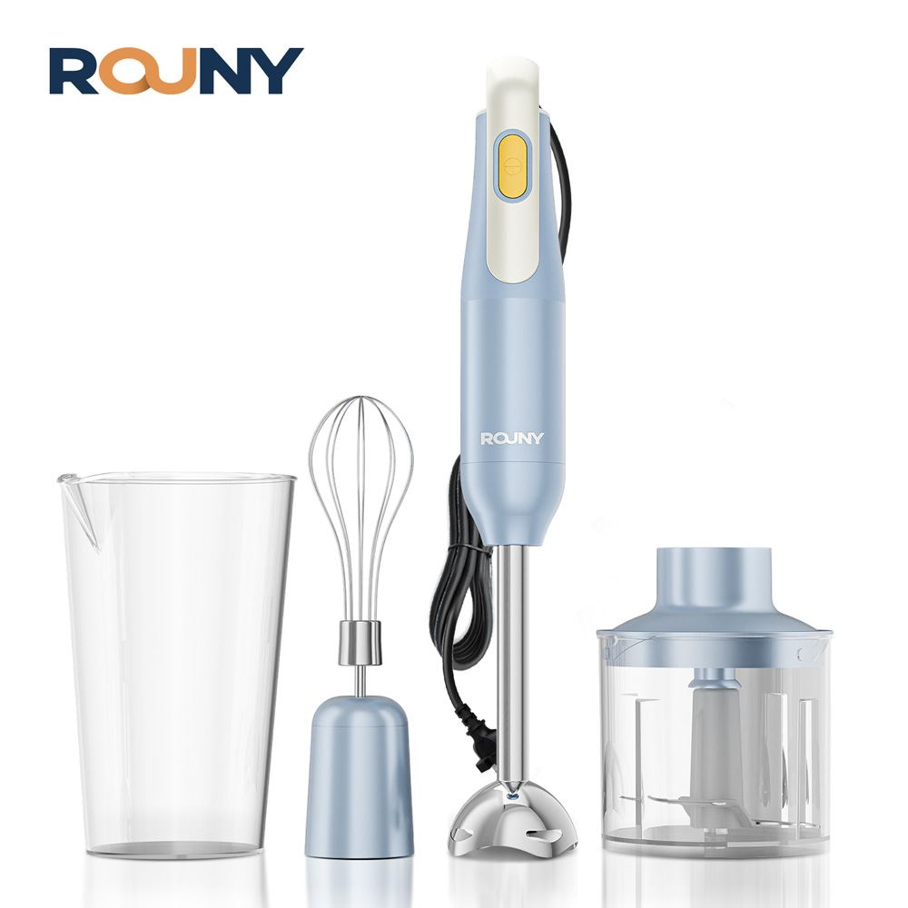 Immersion Hand Blender Set - 4-in-1 ハンドヘルドスティックブレンダーセット、キッチン食品混合用ステンレス鋼ブレード付き浸漬ハンドブレンダー、ライトブルー初心者