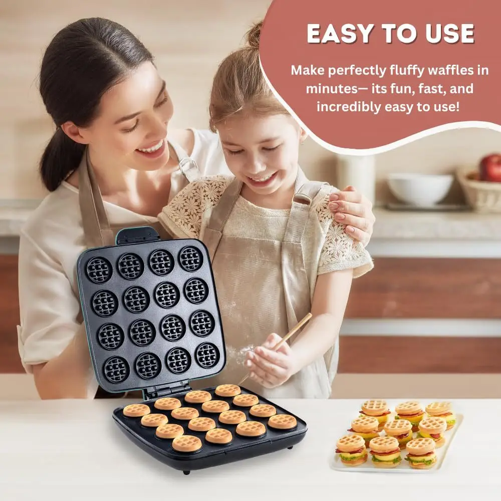 16穴ワッフルメーカー、急速加熱ノンスティック表面小型ワッフ - Mini Waffle Maker Machine のレビューと価格